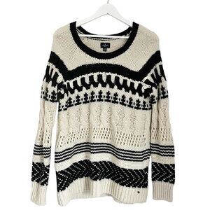 American Eagle Wool Cable Knit Fair Isle Knit Sweater‎ Black White Size Medium